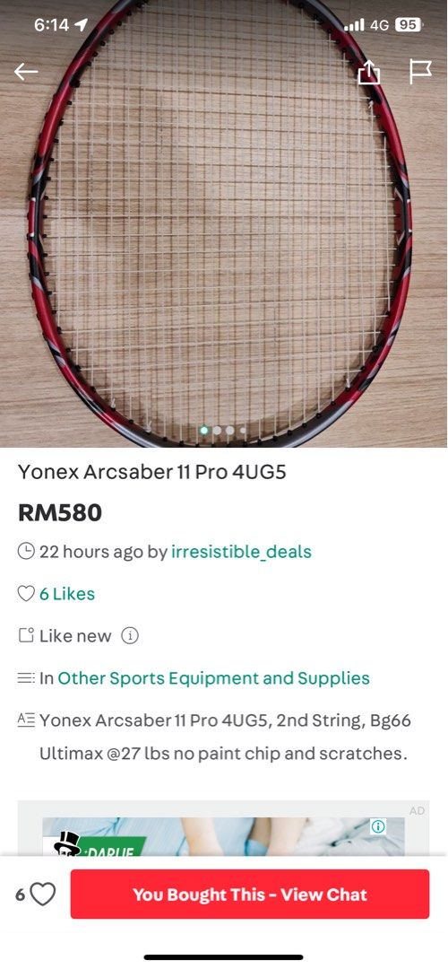 Yonex Astrox 66 (4UG5) 100% Authentic, Sports Equipment, Other