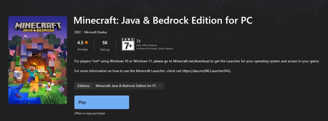 Minecraft: Java & Bedrock Edition for PC Windows 10 Account