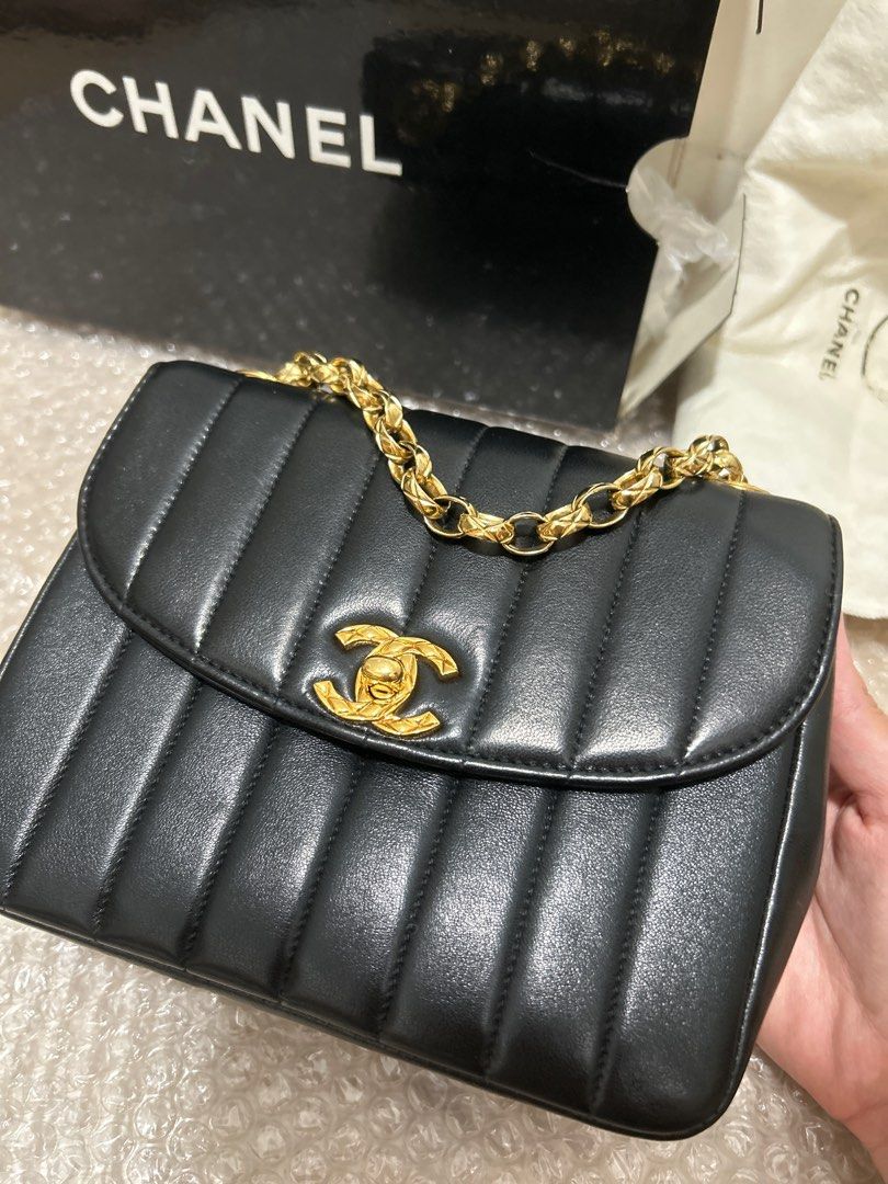 Chanel Black Chevron Quilted Suede Bijoux Chain Mini Flap Gold and Gripoix Hardware, 1991-1994 (Very Good), Womens Handbag