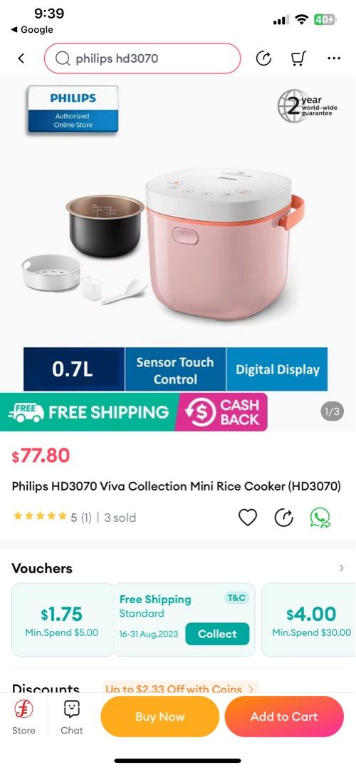 Viva Collection Mini Rice Cooker HD3070/50