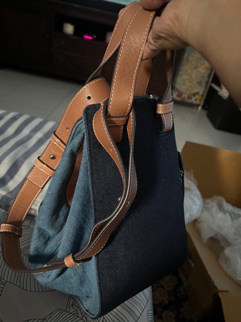 Loewe Hammock Bag Medium 2Way Shoulder Handbag Denim Leather Blue Brown  Gold 201